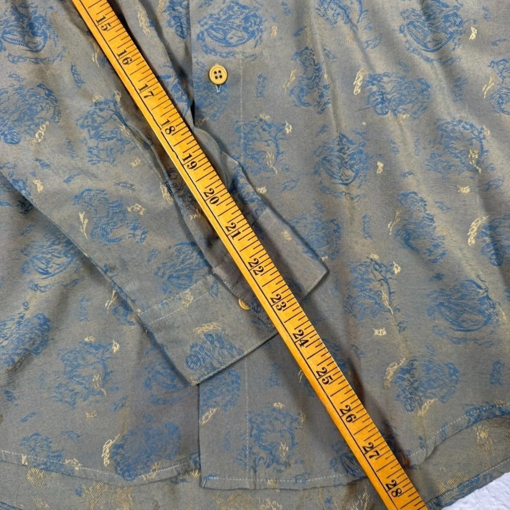 Policy Studio Mens Medium Silky Green/Blue/Gold Long Sleeve Button Up - Picture 4 of 9